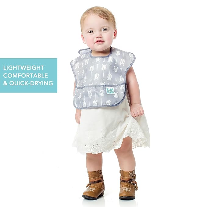Bumkins Bibs for Girl or Boy, SuperBib Baby and Toddler for 6-24 Months, Essential Must Have for Eating, Feeding, Baby Led Weaning Supplies, Mess Saving Catch Food, Waterproof Soft Fabric, Gray Arrows