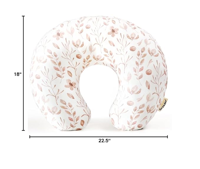 GRSSDER Nursing Pillow Cover, Stretchy Soft Minky Breastfeeding Pillow Slipcover, Fit Most Nursing Support Pillows for Breastfeeding, Comfortable Safe Pillow Cover, Watercolor Pink Flora