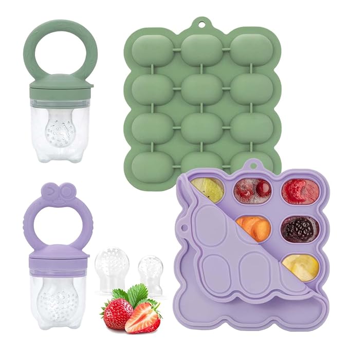 Baby Fruit Feeder Breastmilk Popsicle Molds Set, Silicone Food Storage Freezer Tray and Breast Milk Feeder Pacifier for Teething