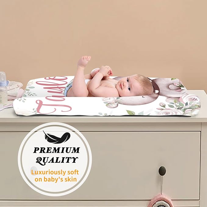 Custom Changing Pad Cover Set - Jersey Knit Comfy CozyUltra Soft Unisex Diaper Changing Table Covers with Personalized Name for Baby Boys Girls - Waterproof Ultra Soft 4 Pcs Set Style20