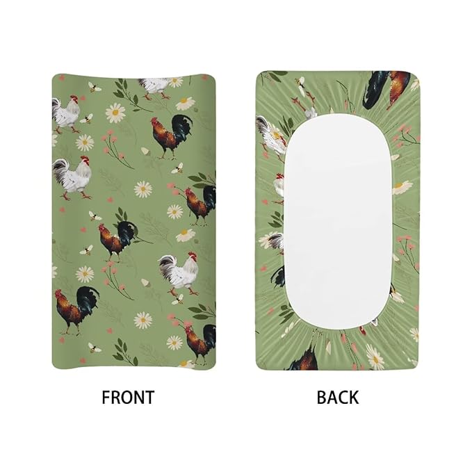Rooster Floral Changing Pad Cover for Baby Boys Girls Super Soft Diaper Changing Pad Covers Infant Newborn Changing Mat Cover Changing Table Sheet Fitted 32”x16”