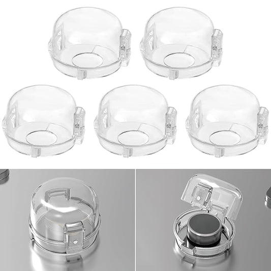 Gas Stove Knob Covers for Child Safety - 5 Pack Universal Size Stove Safety Knob Covers, Heat-Resistant Child Proof Stove Knob Covers, Pet/Baby Proofing Oven Knob Covers for Child Safety (Clear View)