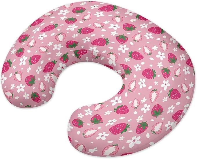 Strawberry Floral Nursing Pillow Covers for U-Shaped Breastfeeding Pillow Nursing Pillow Case for Newborn Boys Girls Hidden Zipper Design Soft and Skin-Friendly