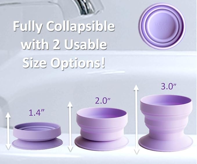 TubbyCup Toddler Bath Rinse Cup – Easy Hair Rinsing Without Tears, Suction Base Sticks to Tub, Soft Collapsible Silicone, BPA-Free (Purple)
