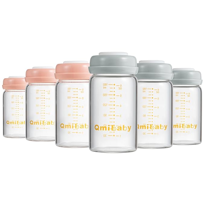 Breast Milk Storage Bottles 180ml 6oz BPA-Free Leak-Proof Baby Bottle for Breastmilk Storage Wide Neck Bottles with Screw Ring Sealing Disk Breastfeeding (Grey+Pink, 180ml-6Packs)