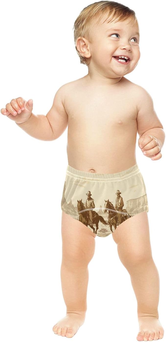 Baby Boys Underwear Potty Training Leakproof Overnight Training Underwear for Toddler Girls 4T Hand-drawn Vintage Illustration Of Two Cowboys Riding Horses in The Desert
