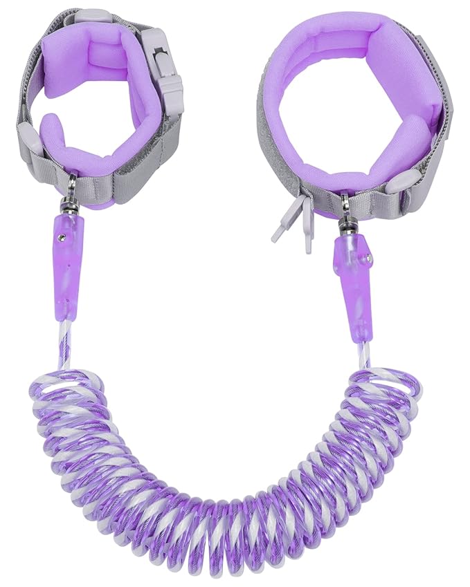 Dr.meter Kids Leash for Toddler, Reflective Anti Lost Wrist Link with Key & Lock, 8.2ft Safety Wristband Child Walking Harness for Supermarket Mall Airport Amusement Park Zoo Travel, Purple
