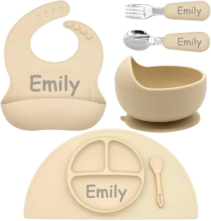 Personalized Silicone Suction Plates for Baby，Custom Toddlers Spoon and Fork, Baby Feeding Set with Name,Baby Birthday Gift for Boy & Girl