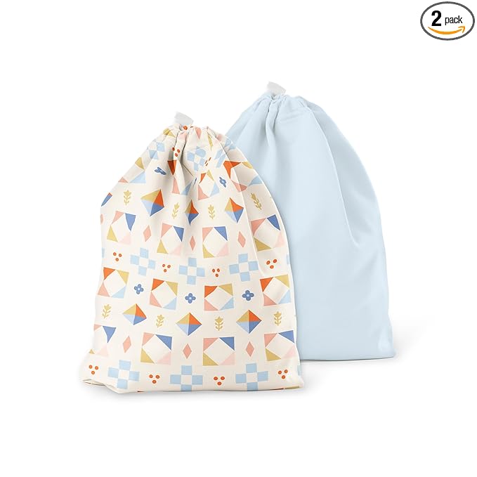 Esembly Ditty Bag Duo - Reusable Waterproof Wet Bags for Cloth Diapers, Swimsuits, Toiletries, and Snacks, Set of 2 - Quilted + Mist