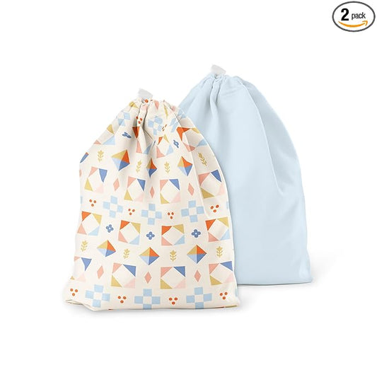 Esembly Ditty Bag Duo - Reusable Waterproof Wet Bags for Cloth Diapers, Swimsuits, Toiletries, and Snacks, Set of 2 - Quilted + Mist
