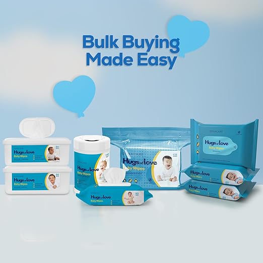 Dynarex DynaCare Hugs of Love Baby Wipes - Unscented - Large - Alcohol-Free Wipes with Aloe & Lanolin, Safe for Sensitive Skin - 80 Wipes per Tub, 12 Tubs per Case