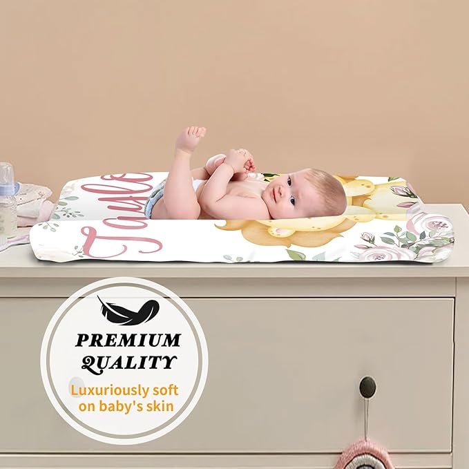 Custom Changing Pad Cover Set - Jersey Knit Comfy CozyUltra Soft Unisex Diaper Changing Table Covers with Personalized Name for Baby Boys Girls - Waterproof Ultra Soft 4 Pcs Set Style02