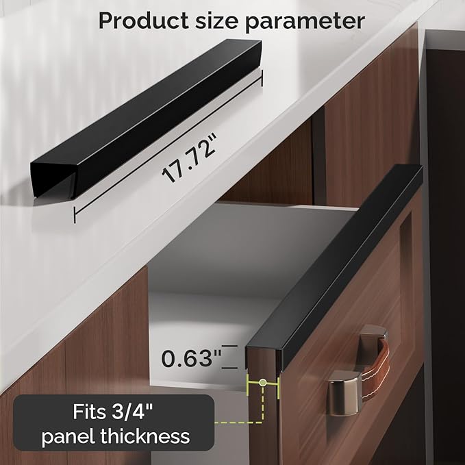 Snugly Fit 18" Length Cabinet Door Protector, Flexible Slip-On Plastic Edge Guard, Thin Edge Protectors to Prevent Wear, Chipping, Discoloration, Cabinet Bumpers, 3/4" Thick,Black,2 PCS