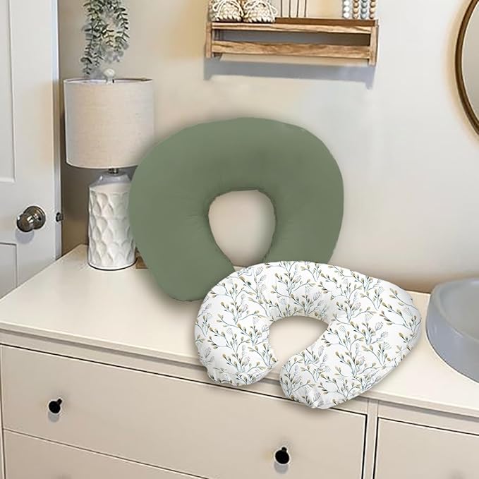 Nursing Pillow Cover, 2 Pack Stretchy Removable Nursing Covers for Breastfeeding Pillows, Ultra Soft Newborn Feeding Pillow Cover for Baby Girl and boy, Willow and sage Style