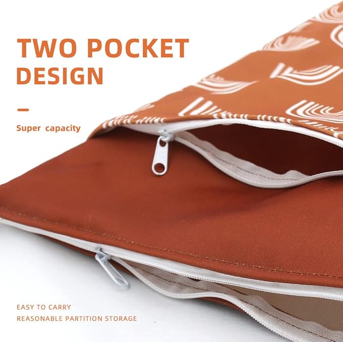 Wet Dry Bags for Baby Cloth Diapers & Breast Pump Parts, Waterproof Reusable Wet Bag with Two Zippered Pockets & Handle, Beach Pool Gym Bag Stroller Yoga Toiletries Daycare Organizer