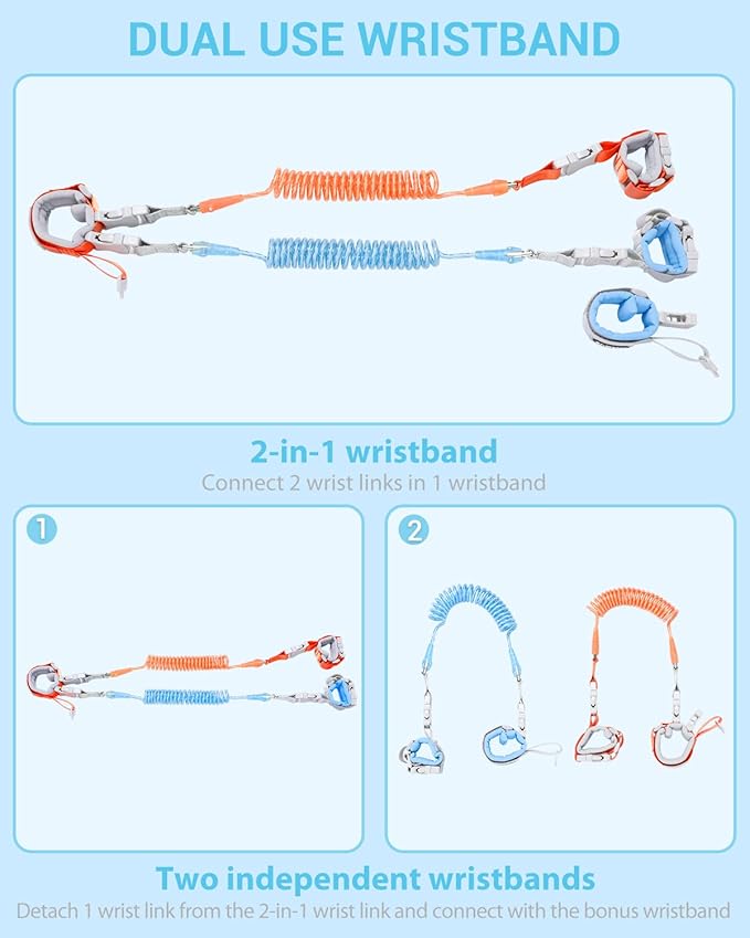 Dr.meter Anti Lost Wrist Link, 2 in 1 Upgrade Toddlers Safety Wristband Leash with Key & Lock, Dual Length 6.56ft Kids Walking Harness for Supermarket Mall Airport Amusement Park Zoo Travel