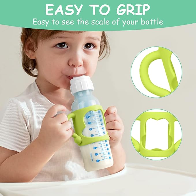 Aolso Silicone Baby Bottle Handles, 2PCS Bottle Handles for Dr Brown Narrow Bottles, Easy Grip Handles to Hold Baby Bottle, Easy Carry Handle Lightweight Bottle Handle(Green/Blue)