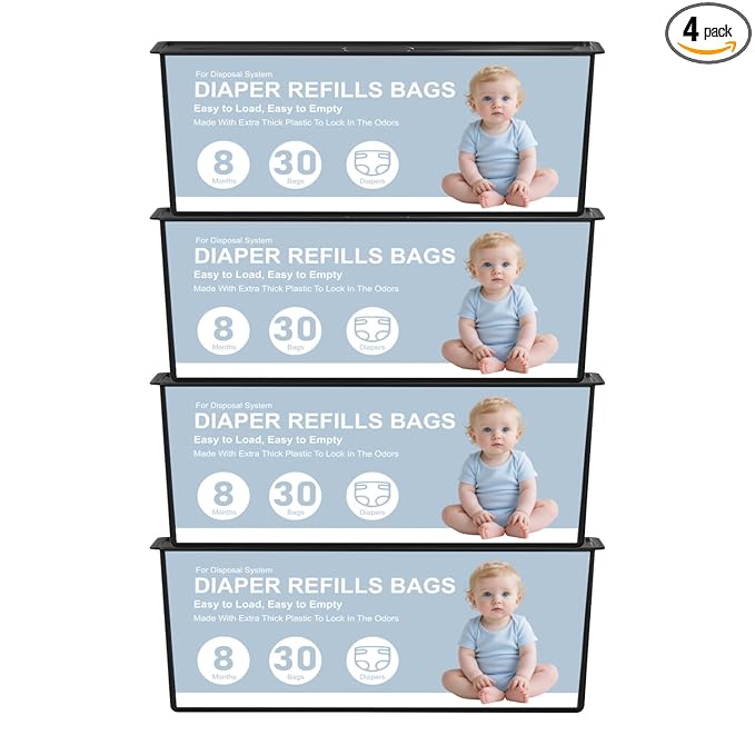 Diaper Pail Refills Bags Compatible with Genie Easy Roll Signature and Platinum Diaper Pails,120 Refills Holds Up to 5600 Newborn Diapers,7-Layer Odor-Barrier Technology (4 Pack)