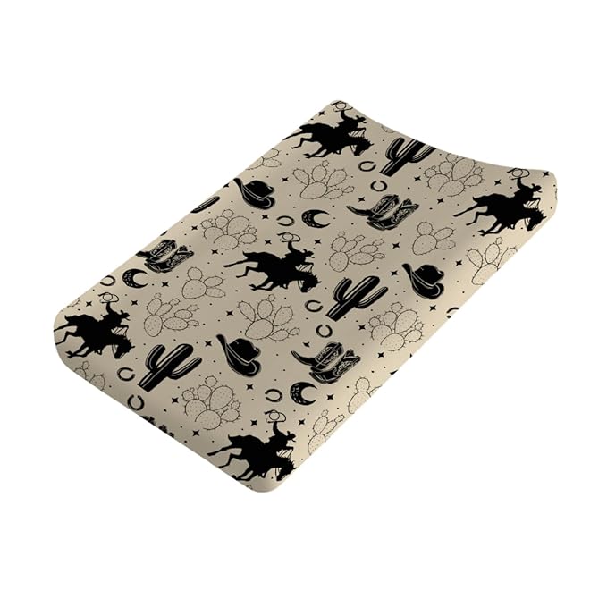 Vintage Western Cowboy Baby Changing Pad Covers Cowboy Horse Boots Hat Cactus Moon Baby Diaper Changing Table Sheets for Boys Wild Plants Soft Breathable Stretchy Nursery Change Table Mats 32''x16''