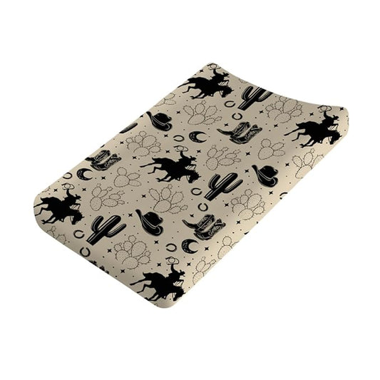 Vintage Western Cowboy Baby Changing Pad Covers Cowboy Horse Boots Hat Cactus Moon Baby Diaper Changing Table Sheets for Boys Wild Plants Soft Breathable Stretchy Nursery Change Table Mats 32''x16''