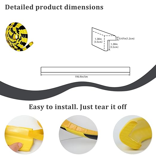 Rubber Corner Guards Wall Protector 196.9in (5m), Yellow & Black Foam Edge Protector with Self Adhesive Backing, Safety Bumper for Garage Walls, Warehouse Racks, Shelves & Equipment