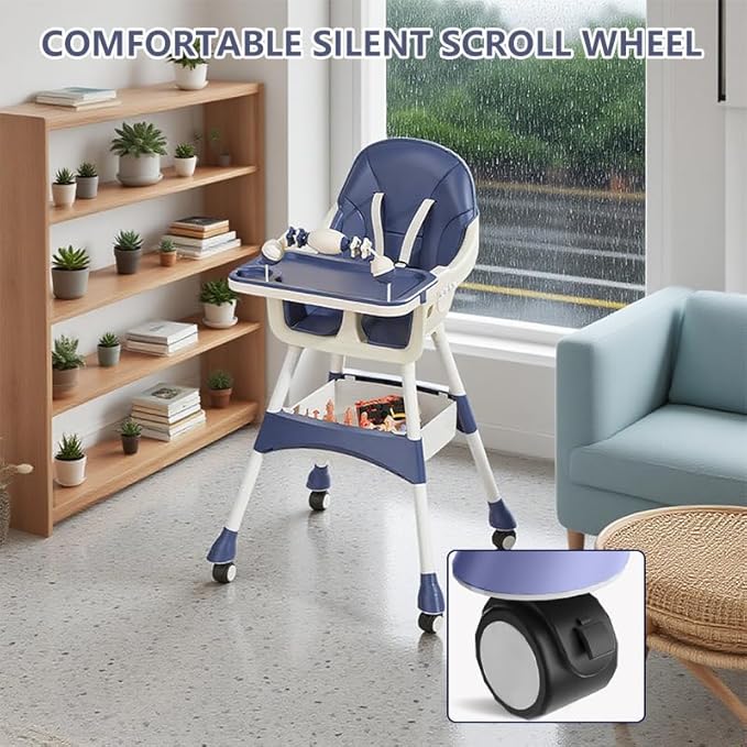 Portable High Chair,High Chairs for Babies and Toddlers,Multi-Use Easy Clean Baby High Chair with Lock Wheels, Comfortable Feeding and Place The Toy Storage Basket uuu