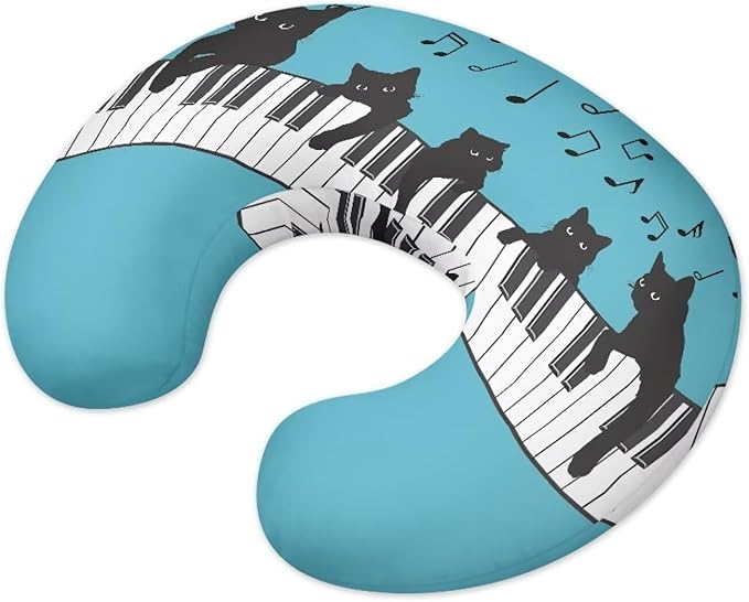 Music Note Nursing Pillow Cover with Black Cat Printed for Feeding Pillow U-Shaped Breastfeeding Pillow Cover Hidden Zipper Design Soft and Skin-Friendly