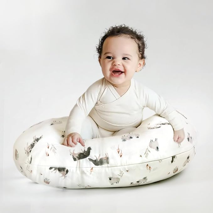 GRSSDER Nursing Pillow Cover, Stretchy Soft Minky Fabric Covers, Fit Most Nursing Support Pillows for Breastfeeding, Comfortable Safe Pillow Cover, Farm Animals