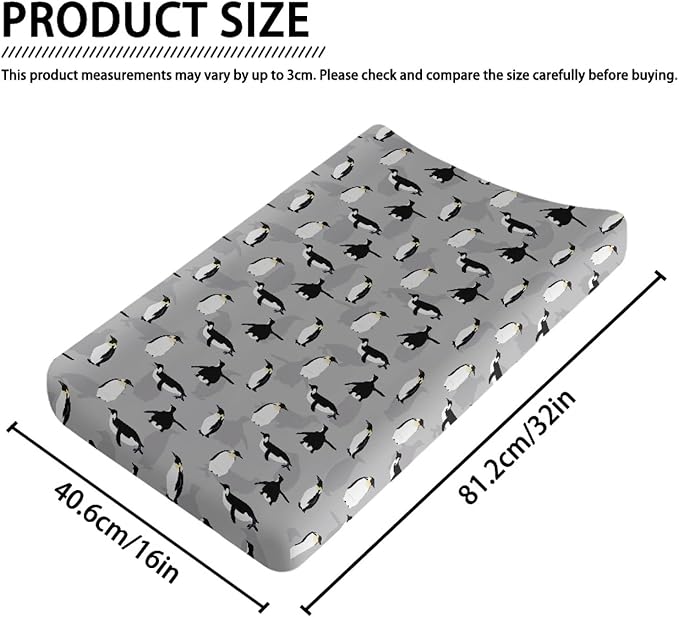 GOSTONG 32"x16" Diaper Changing Table Cover with Animal Penguin Pattern Baby Stretchy Changing Table Mat Cover Protectors with Elastic Bands