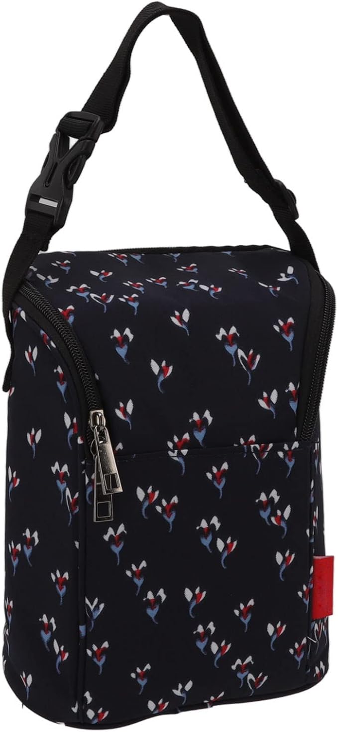 Marhynchus Nylon Baby Bottle Thermal Bag Portable Waterproof Storage Tote Pouch for Outdoor (Floral Black)