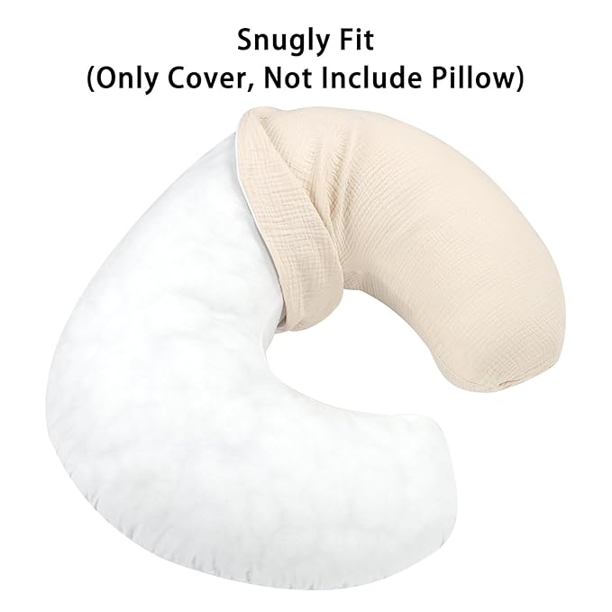 DILIMI Muslin Nursing Pillow Cover 2 Pack, Removable Nursing Cover for Breastfeeding Pillows, Ultra Soft Comfortable Slipcover for Baby Girl and Boy, Beige and Brown Checkered