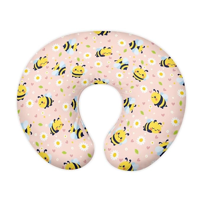 Jeiento Cartoon Bee Pillow Covers Comfortable Cute Flower Pillowcase Newborn Feeding Pillow Covers,Zipper Washable Breastfeeding Pillow Slipcover Fits U-Shaped Nursing Pillow