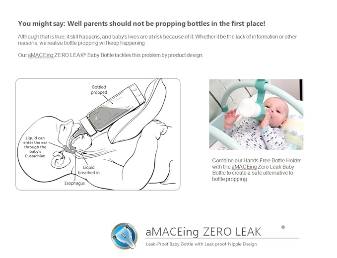 Made in USA aMACEing Zero Leak Leak Resistant Baby Bottle with Anti-Colic Vent and Variable Flow, 10oz (Yellow)