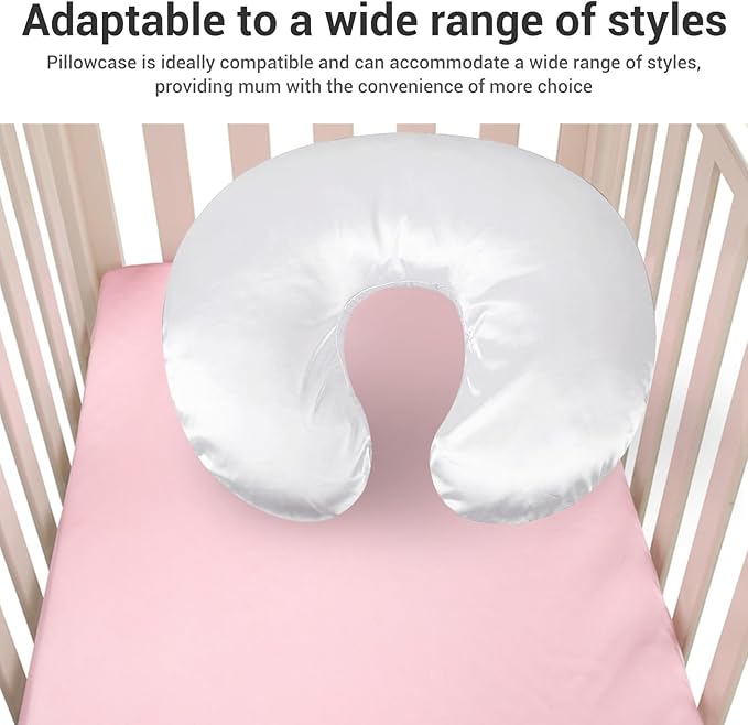 Satin Nursing Pillow Cover,Soft Washable Breathable,Protect for Baby Hair and Skin, Breastfeeding Pillow Slipcover for Feeding (White)