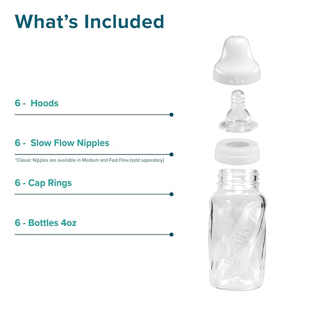 Evenflo Feeding Classic Glass, Twist Bottles, 4 Oz, 6 Bottles.