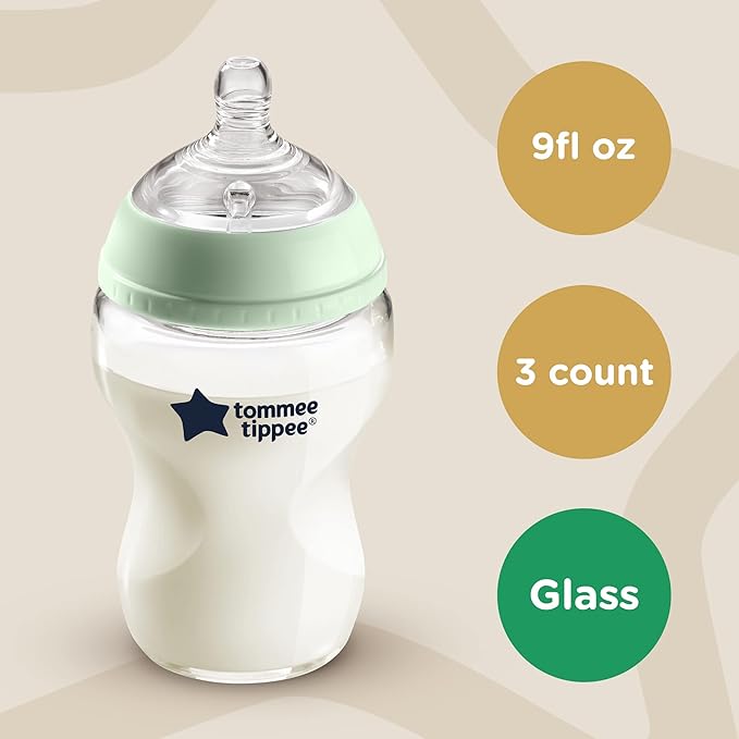 Tommee Tippee Closer to Nature 3 in 1 Convertible Glass Baby Bottles, Anti-Colic Valve – 9-Ounce, 3 Count