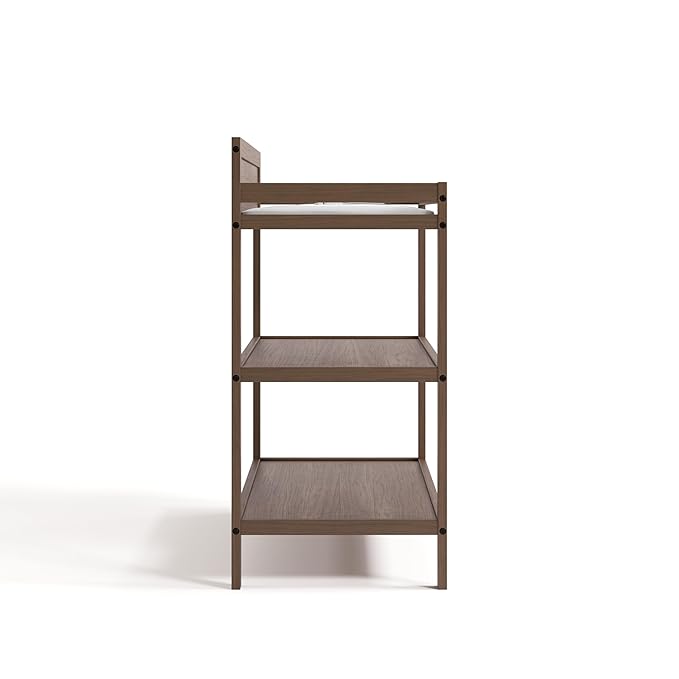 Storkcraft Alpine Changing Table (Hazelnut) - Includes Water Resistant Changing Pad with Safety Strap, 2 Open Shelves for Storage