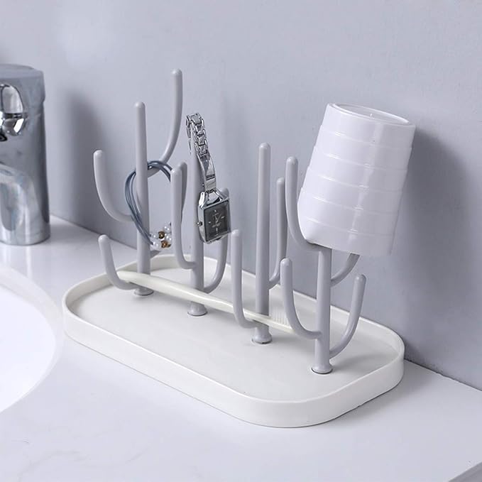 Baby Bottle Drying Rack with Base, Creative Tree Branch Baby Bottle Dryer Holder for Bottles, Teats, Cups, Pump Parts and Accessories (Gray)