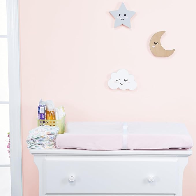 EVERYDAY KIDS 2 Pack Baby Changing Pad Covers for Girls in Solid Pink and Nature Owl Print – Fits Most Changing Table Pads; 100% Cotton Percale Weave, Breathable, Ultra Soft Changing Table Topper
