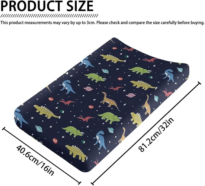 Dinosaur Space Changing Pad Cover Waterproof Nursery Pad Change Cover Stretchy Diaper Changing Mat Cover Fit 32"x16" Contoured Pad