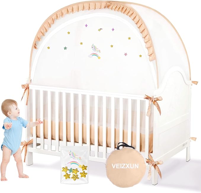 Crib Tent to Keep Baby from Climbing Out, Wonderful Stars Breathable Pop-up Mosquito Net, Protable Baby Tent, Safety Crib Net Pack and Play Bed Canopy
