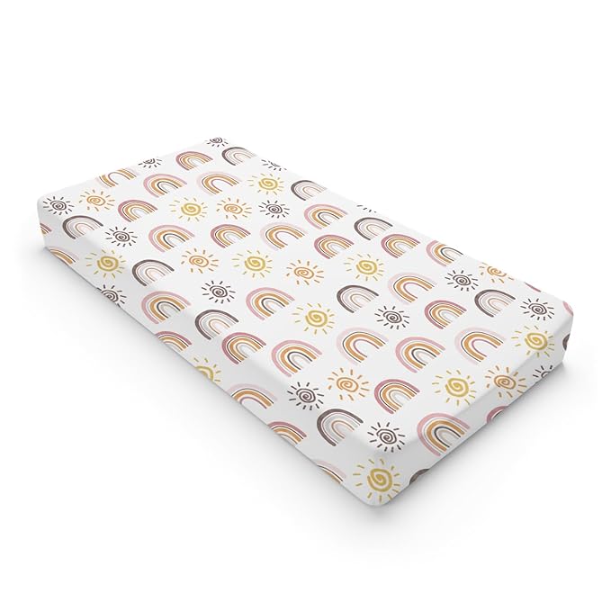 Boho Sunshine Rainbow Changing Pad Cover Colorful Rainbow Sun Baby Changing Table Pad Cover for Boys Girls Soft Breathable Stretch Fitted Change Table Pad Mats Covers 32''x16''
