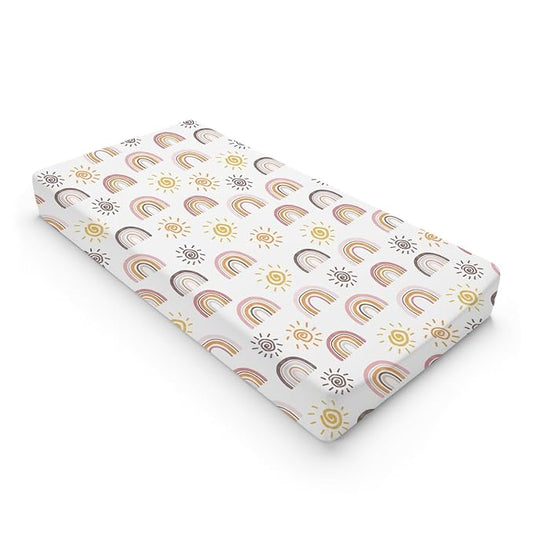 Boho Sunshine Rainbow Changing Pad Cover Colorful Rainbow Sun Baby Changing Table Pad Cover for Boys Girls Soft Breathable Stretch Fitted Change Table Pad Mats Covers 32''x16''