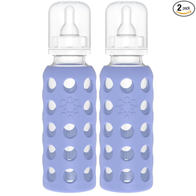 Lifefactory Glass Baby Bottles with Silicone Protection - 2-Pack, 9 oz Bottles, Blueberry