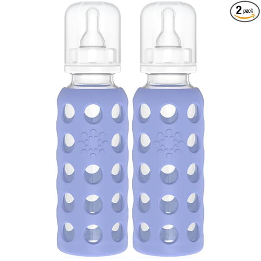 Lifefactory Glass Baby Bottles with Silicone Protection - 2-Pack, 9 oz Bottles, Blueberry