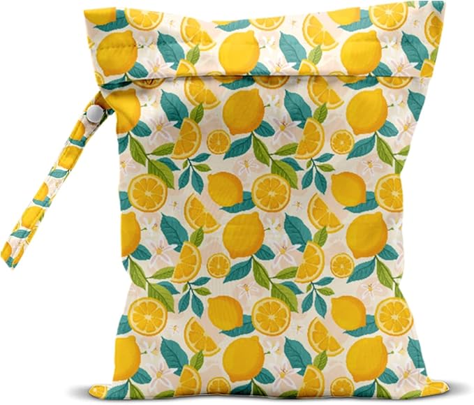 Wet Bag, Wet Dry Bag, Waterproof Swim Bags, Machine Washable Reusable Bags for Beach, Pool, Diapers, and Dirty Yoga Gym Clothes(Summer Fruit Lemon Pattern