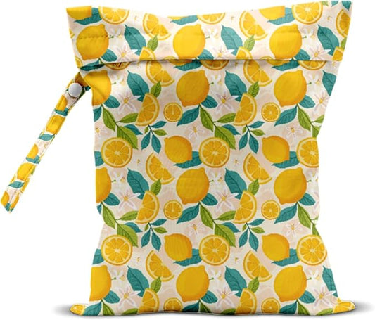 Wet Bag, Wet Dry Bag, Waterproof Swim Bags, Machine Washable Reusable Bags for Beach, Pool, Diapers, and Dirty Yoga Gym Clothes(Summer Fruit Lemon Pattern