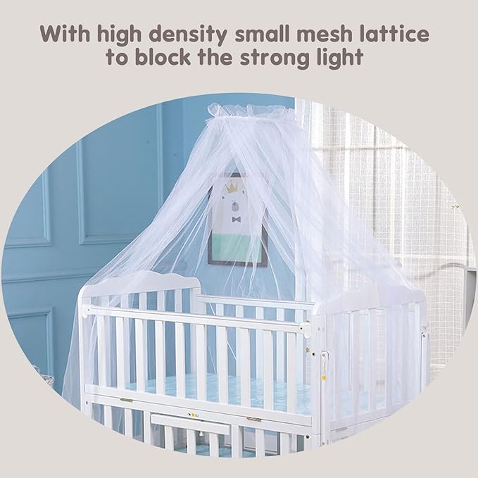 Crib Dome Mosquito Net, Universal 160x450cm Lace Decorative Toddler Bed Crib Canopy Netting for Baby Cribs, Breathable Mesh to Keep Mosquitos Away