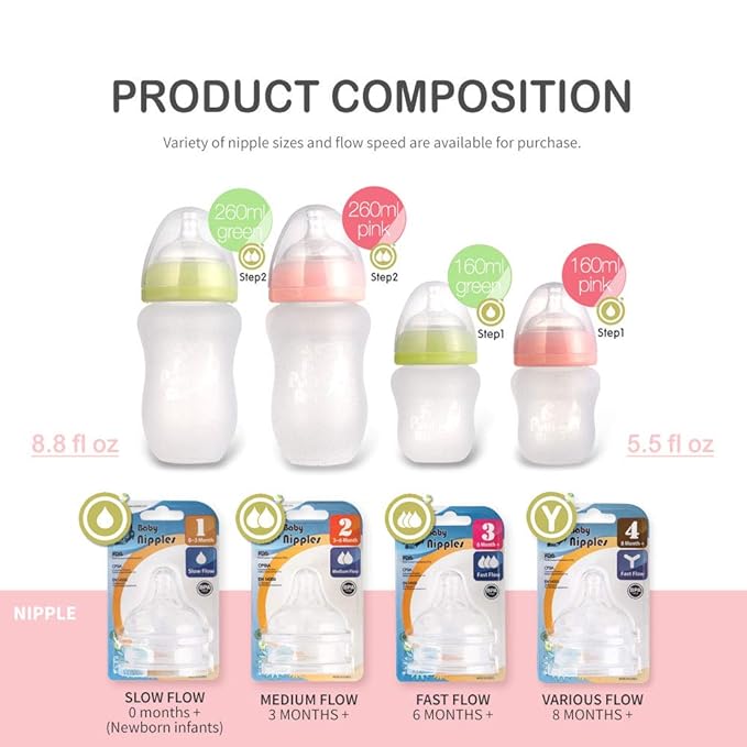 Silicone Baby Bottle, 8.8 fl oz [Pink]