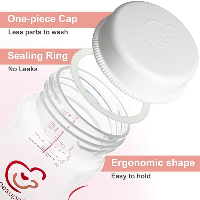 Nenesupply 4.7oz 6pc Wide Neck Breastmilk Storage Bottles Breast Pump Bottles Use on Pumping with Spectra S1 S2 Synergy Gold Breast Pumps Collection Replace Spectra Bottles for Pumping Wide Mouth